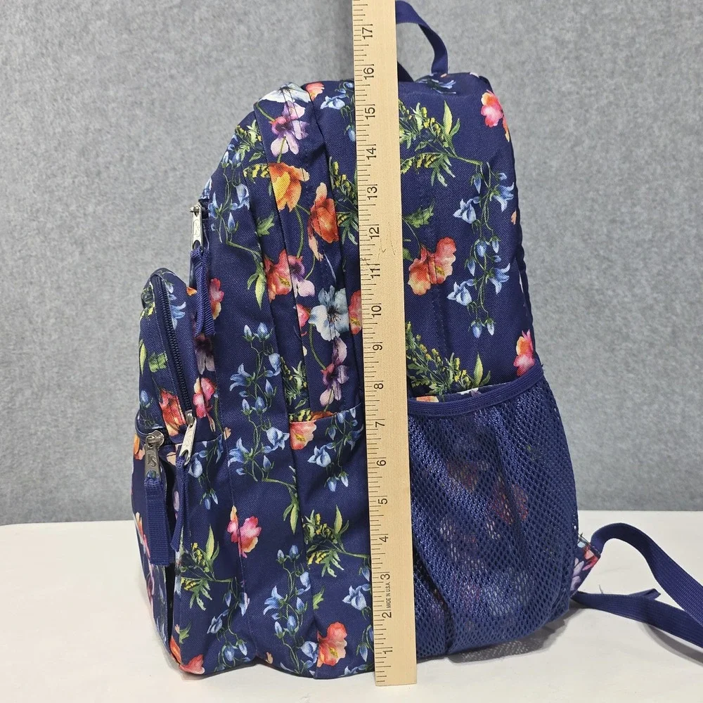 JanSport Big Student Blue Floral Backpack Polyester Zip Pockets